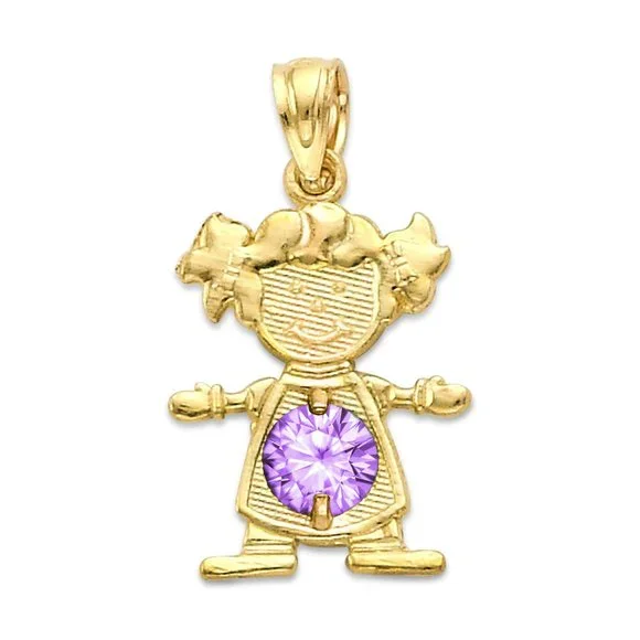 10k Solid Gold Newborn Baby Girl Pendant with Birthstone of Choice for Necklace - Picture 9 of 16